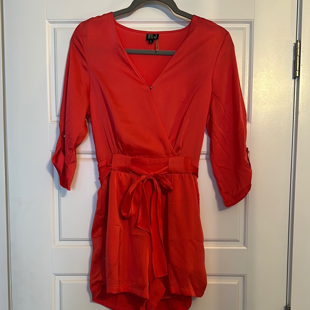 Very J Coral Wrap Romper